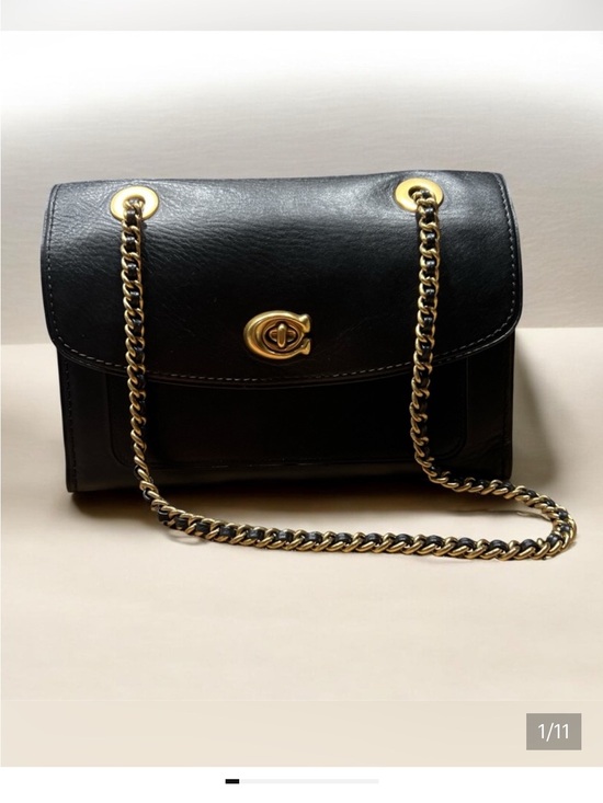 Coach Handbags - Coach Parker  Black Leather Shoulder Bag with Gold chain & Hardware 10x8